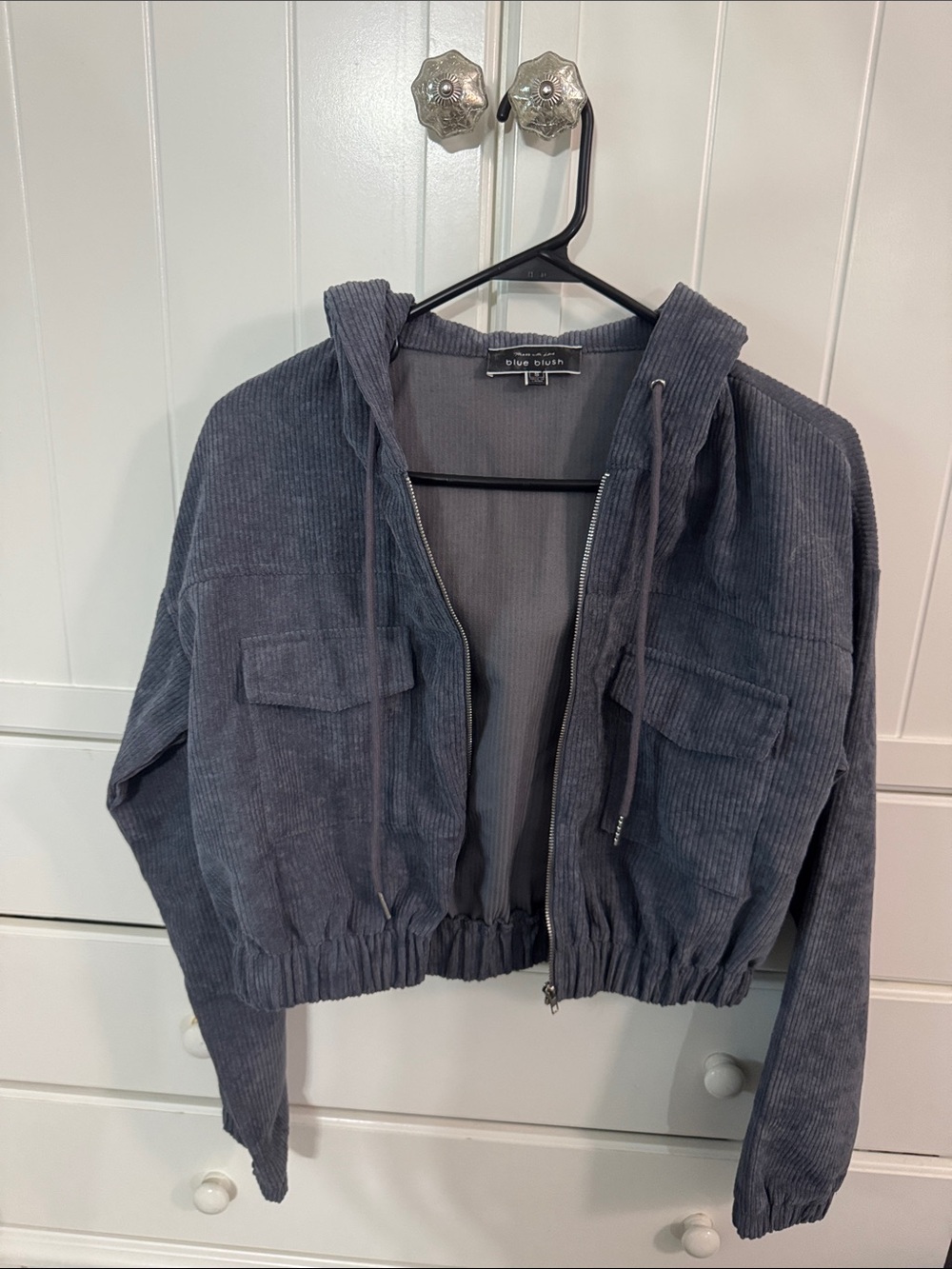 Charcoal Corduroy Zip Hoodie Jacket